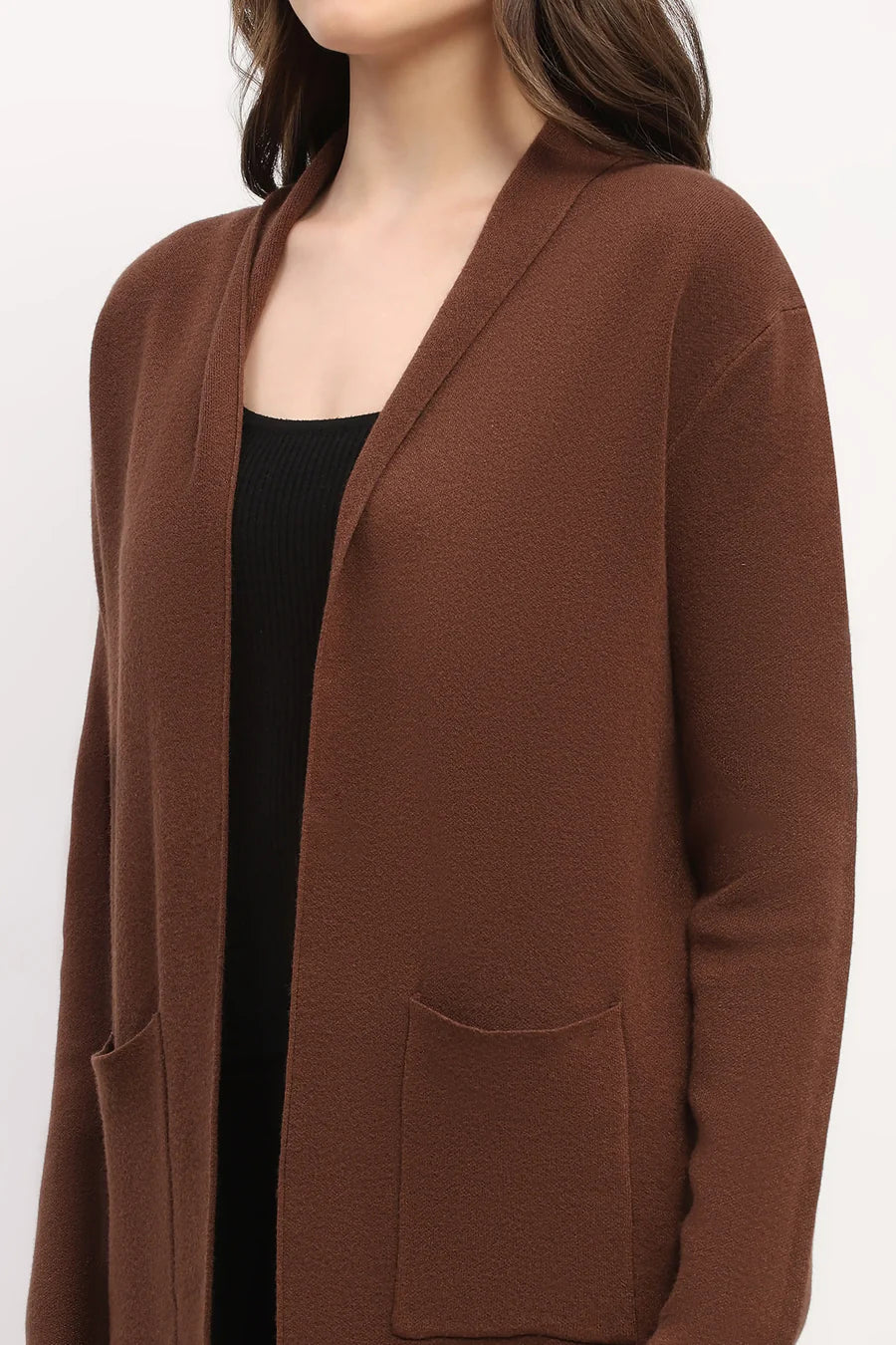 Brown Viscose Blend Shawl Collar Shrug
