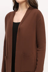 Brown Viscose Blend Shawl Collar Shrug