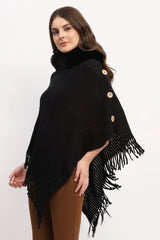Black Acrylic Poncho with Fur Neckline