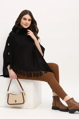 Black Acrylic Poncho with Fur Neckline