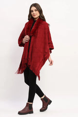 Maroon Acrylic Cape with Fringed Hem