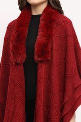 Maroon Acrylic Cape with Fringed Hem