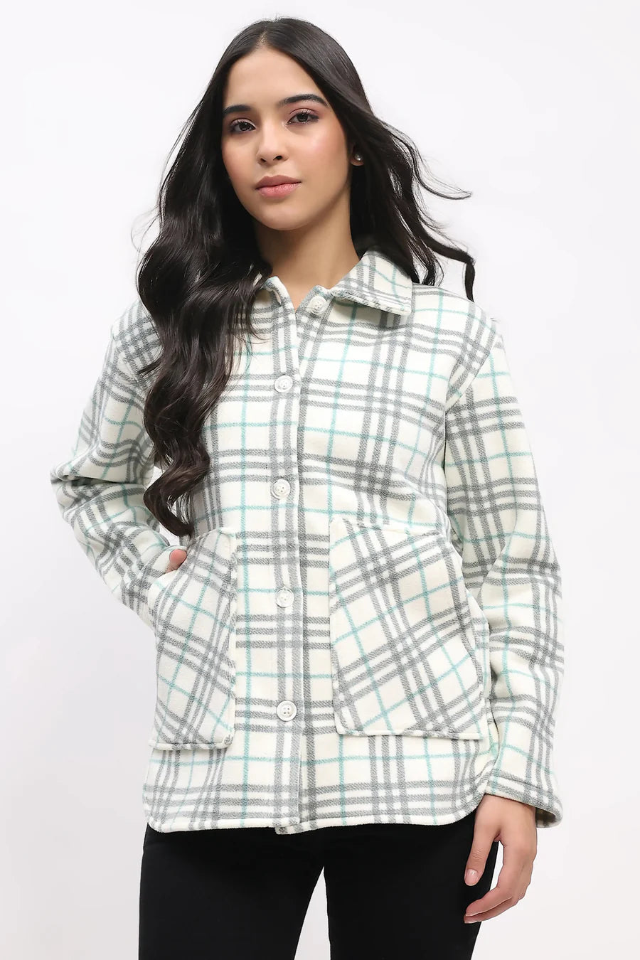 Grey Check Fleece-Lined Shacket