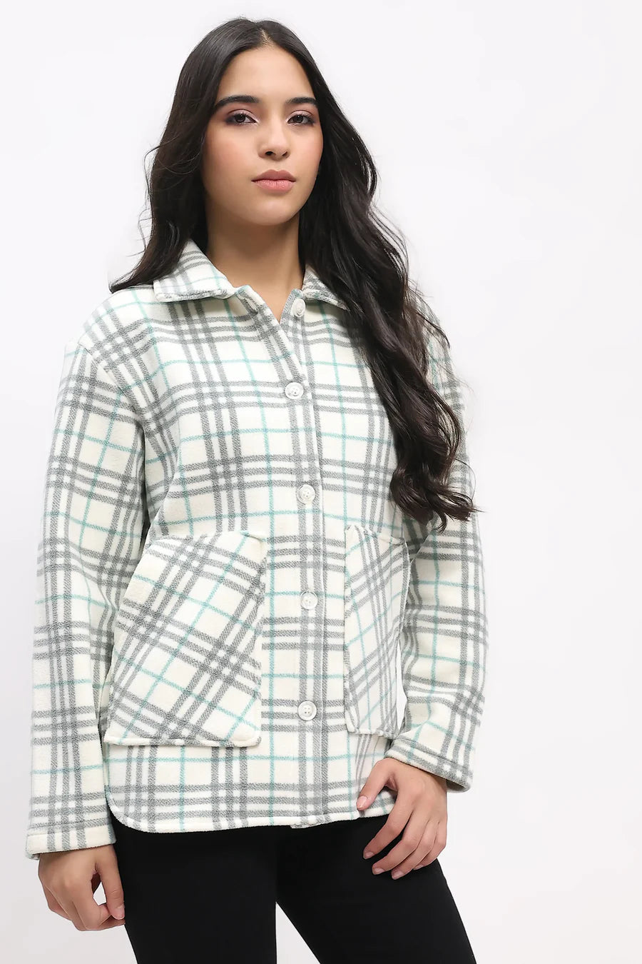 Grey Check Fleece-Lined Shacket