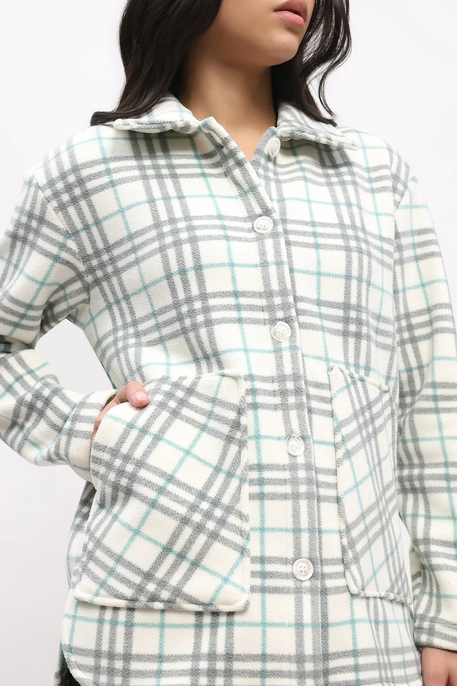 Grey Check Fleece-Lined Shacket