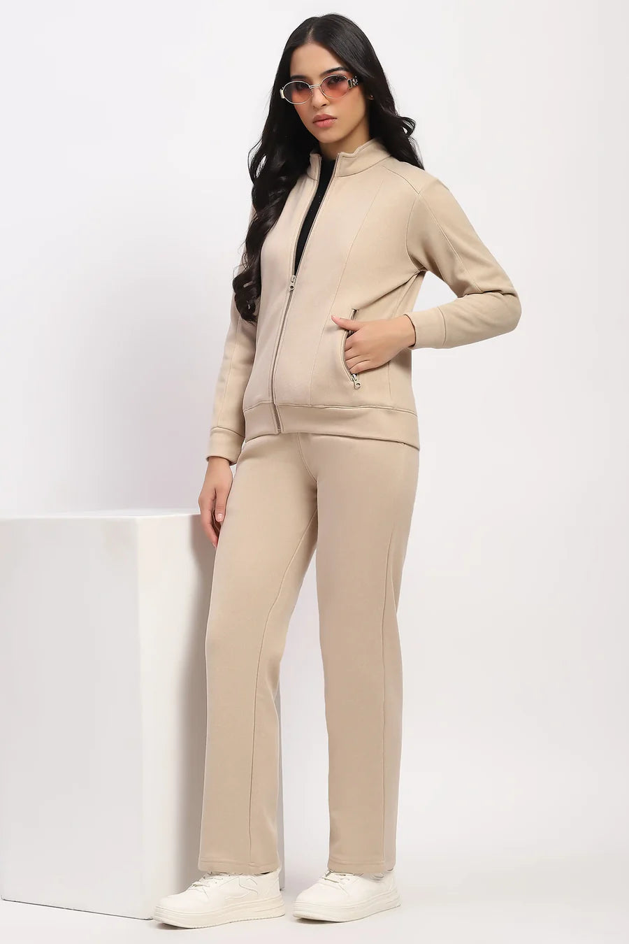 Beige Front-Open Co-ord Set