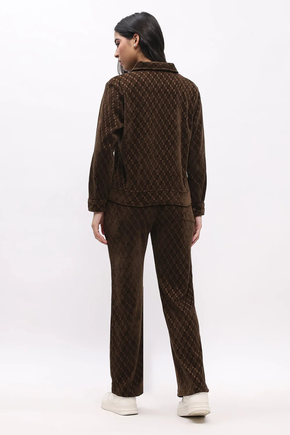 Brown Self-Design Velvet-Finish Co-ord Set