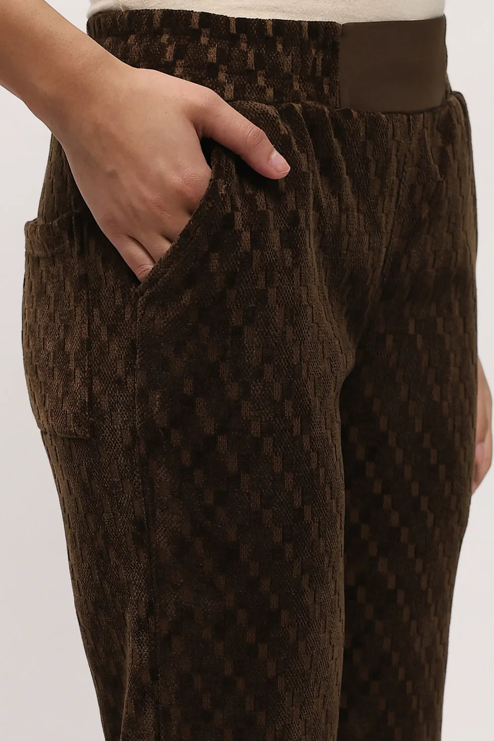 Brown Self-Design Velvet-Finish Co-ord Set