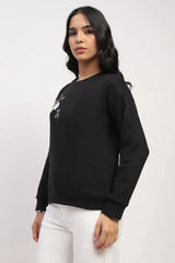 Panda Embroidered Drop-Shoulder Sweatshirt - Black