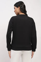 Panda Embroidered Drop-Shoulder Sweatshirt - Black