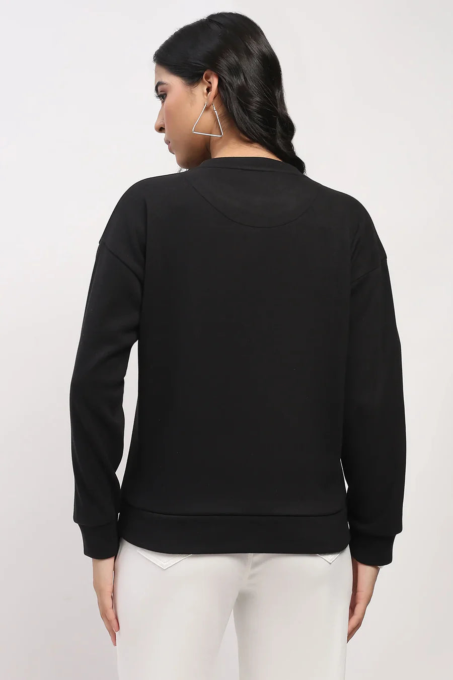 Panda Embroidered Drop-Shoulder Sweatshirt - Black