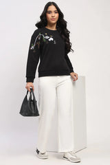 Panda Embroidered Drop-Shoulder Sweatshirt - Black