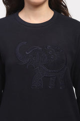 Navy Blue Embroidered Sweatshirt