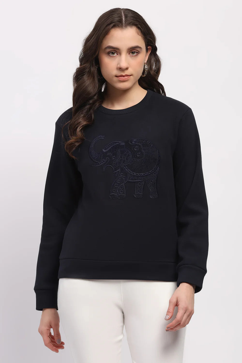 Navy Blue Embroidered Sweatshirt
