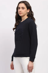 Navy Blue Embroidered Sweatshirt