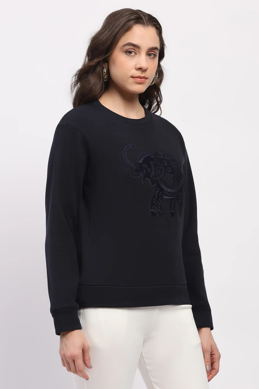 Navy Blue Embroidered Sweatshirt