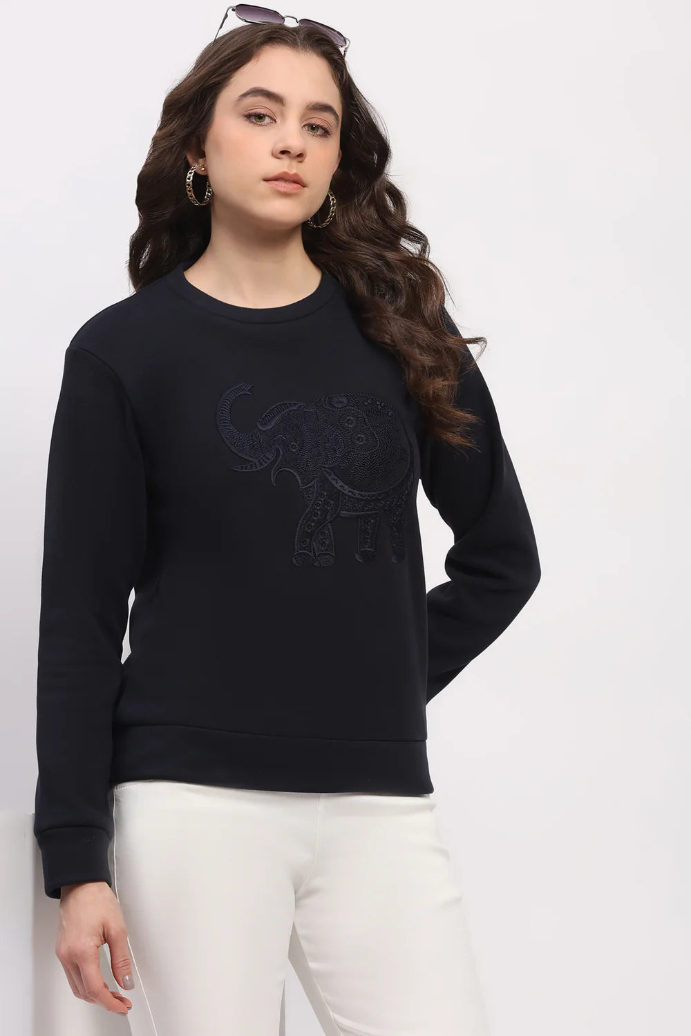 Navy Blue Embroidered Sweatshirt