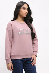 Sequin Embroidered Drop-Shoulder Sweatshirt - Pink