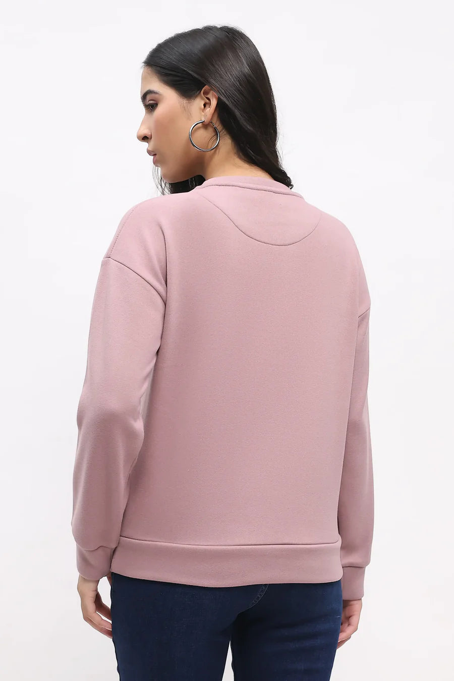 Sequin Embroidered Drop-Shoulder Sweatshirt - Pink