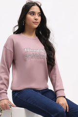 Sequin Embroidered Drop-Shoulder Sweatshirt - Pink