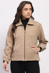 Beige Embossed Winter Sweatshirt - Soft Touch Cozy Layering