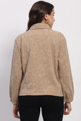 Beige Embossed Winter Sweatshirt - Soft Touch Cozy Layering