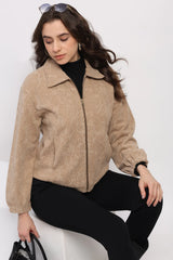 Beige Embossed Winter Sweatshirt - Soft Touch Cozy Layering