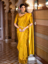 Marigold Yellow Banarasi Silk Saree with Golden Zari Weave