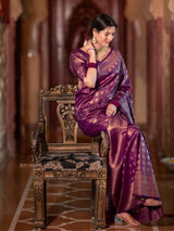Royal Violet Banarasi Silk Saree with Gold Zari