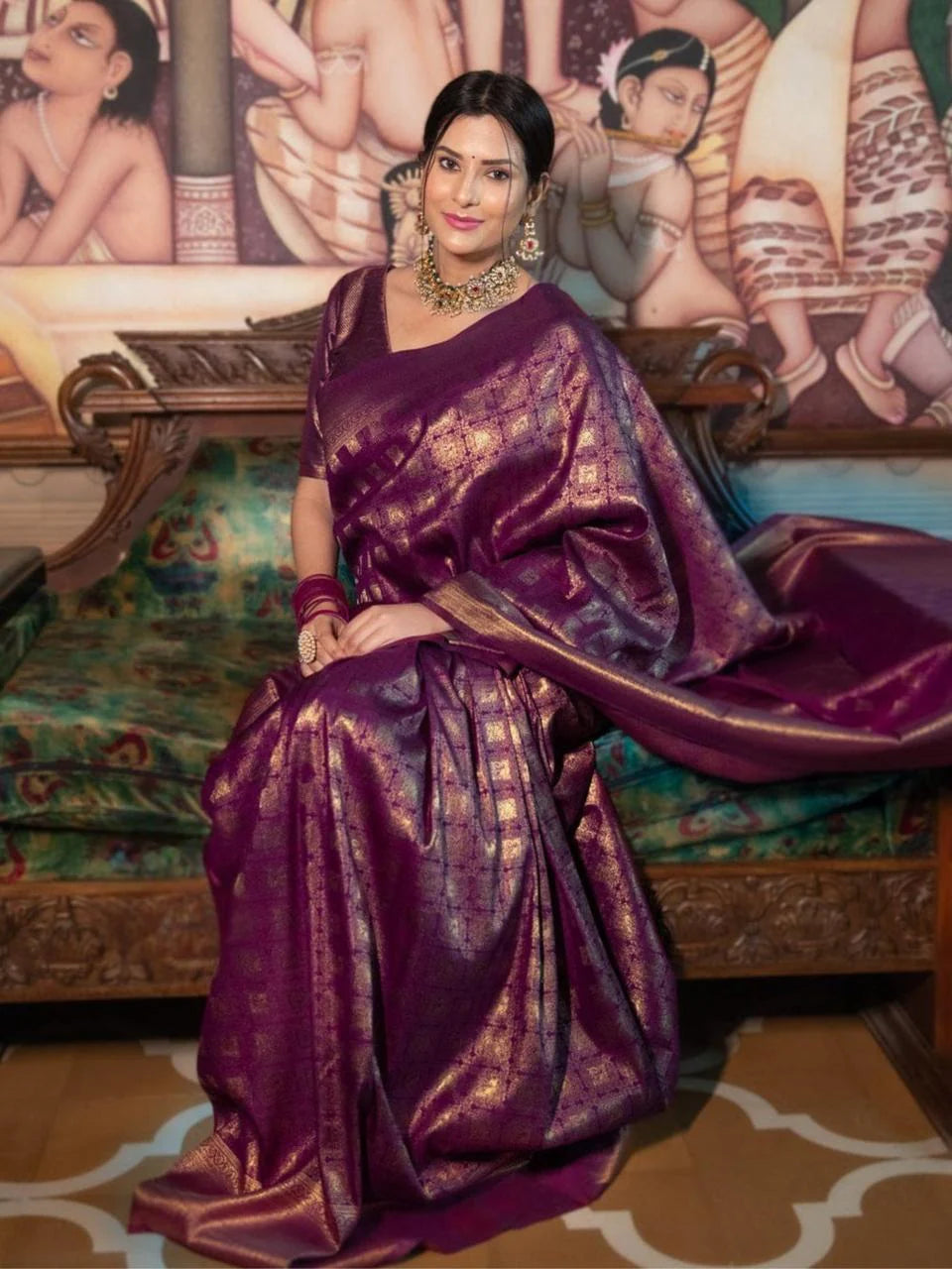 Royal Violet Banarasi Silk Saree with Gold Zari