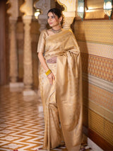 Midnight Beige Banarasi Silk Saree with Antique Gold Zari