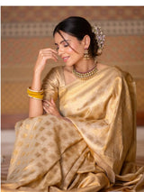 Midnight Beige Banarasi Silk Saree with Antique Gold Zari