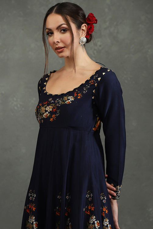 Printed Silk Chanderi Anarkali Kurta Churidar Set with Dupatta