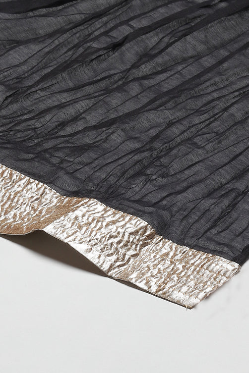 Rohit Bal Black Cotton Silk Anarkali Yarndyed Suit Set