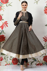 Rohit Bal Black Cotton Silk Anarkali Yarndyed Suit Set