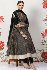 Rohit Bal Black Cotton Silk Anarkali Yarndyed Suit Set