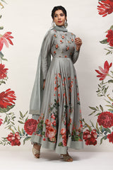 Rohit Bal Pista Green Cotton Blend Anarkali Kurta Suit Set