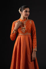 Rohit Bal Orange Cotton Silk Anarkali Printed Suit Set