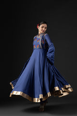 Rohit Bal Blue Cotton Silk Embroidered Suit Set