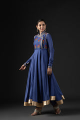 Rohit Bal Blue Cotton Silk Embroidered Suit Set