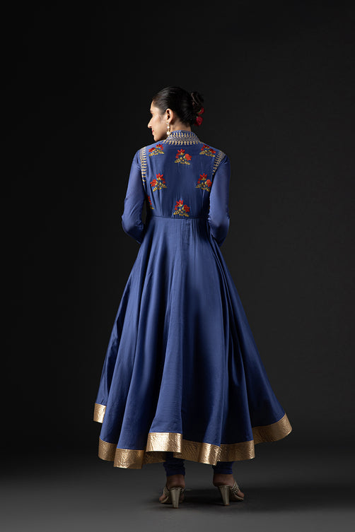 Rohit Bal Blue Cotton Silk Embroidered Suit Set