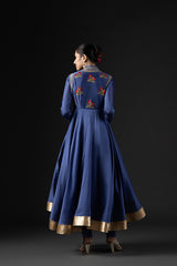Rohit Bal Blue Cotton Silk Embroidered Suit Set