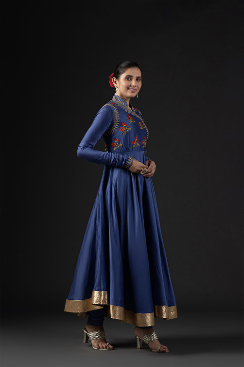 Rohit Bal Blue Cotton Silk Embroidered Suit Set