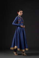 Rohit Bal Blue Cotton Silk Embroidered Suit Set