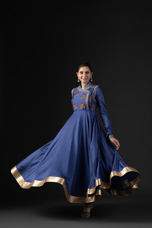 Rohit Bal Blue Cotton Silk Embroidered Suit Set