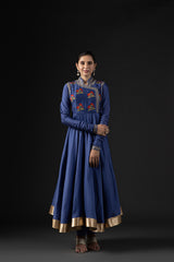 Rohit Bal Blue Cotton Silk Embroidered Suit Set
