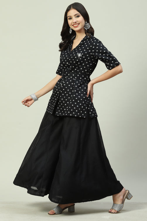 Woven Cotton Straight Kurta Sharara Set