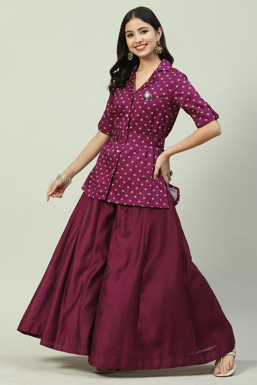 Woven Cotton Straight Kurta Sharara Set