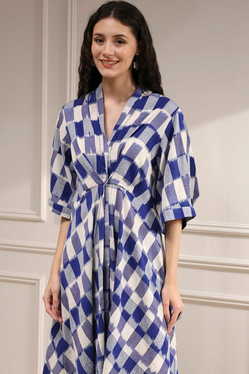 Indigo Cotton Flared Yarndyed Dress