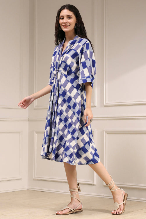 Indigo Cotton Flared Yarndyed Dress